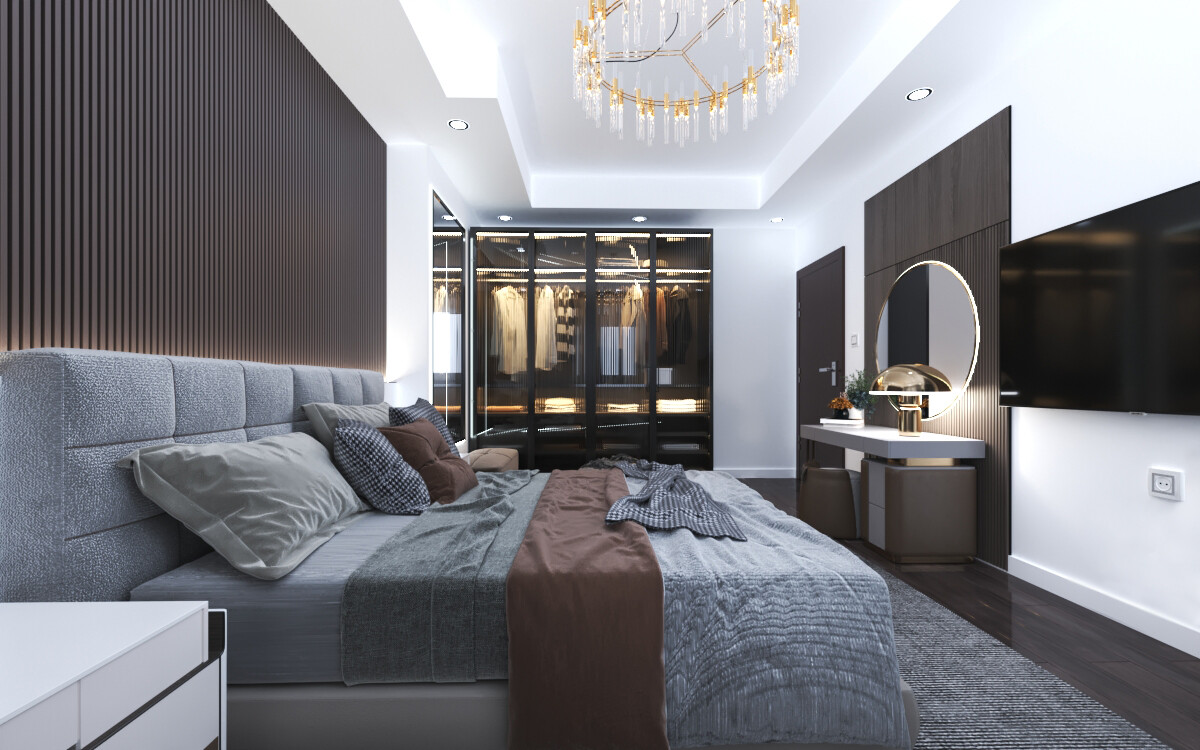 Thiết kế nội thất nhà phố tân cổ điển gam màu xấm